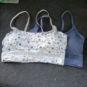 Lucky Brand Bralette Lot of 2 Size M Blue Solid & White Floral Print Stretch...